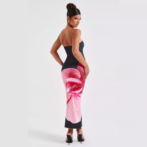 Women's Strapless Floral Backless Maxi Dress