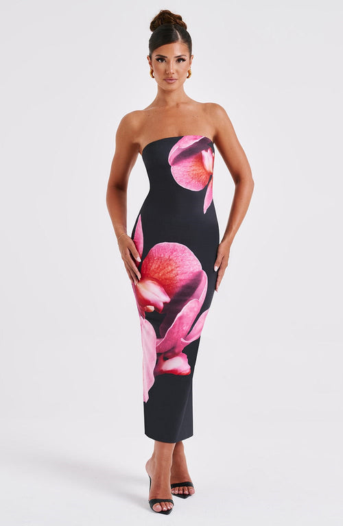 Women's Strapless Floral Backless Maxi Dress