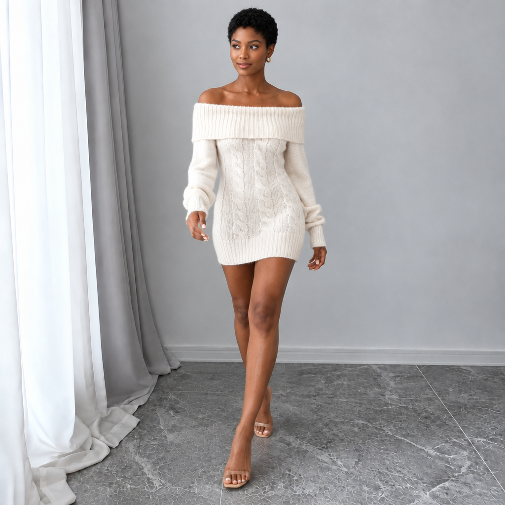 Women's Off-Shoulder Cable-Knit Mini Dress