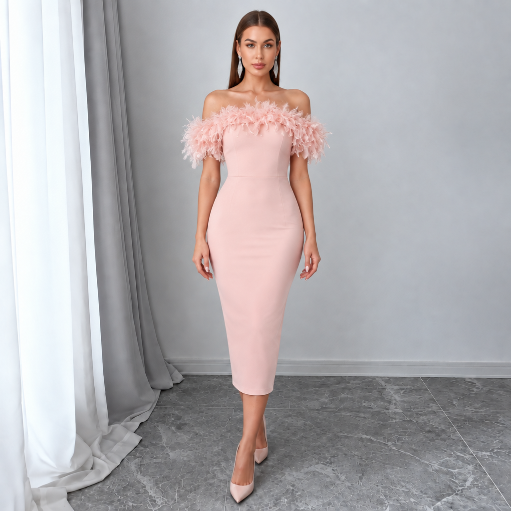 Women's Off-Shoulder Feather Dress