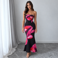 Women's Strapless Floral Backless Maxi Dress