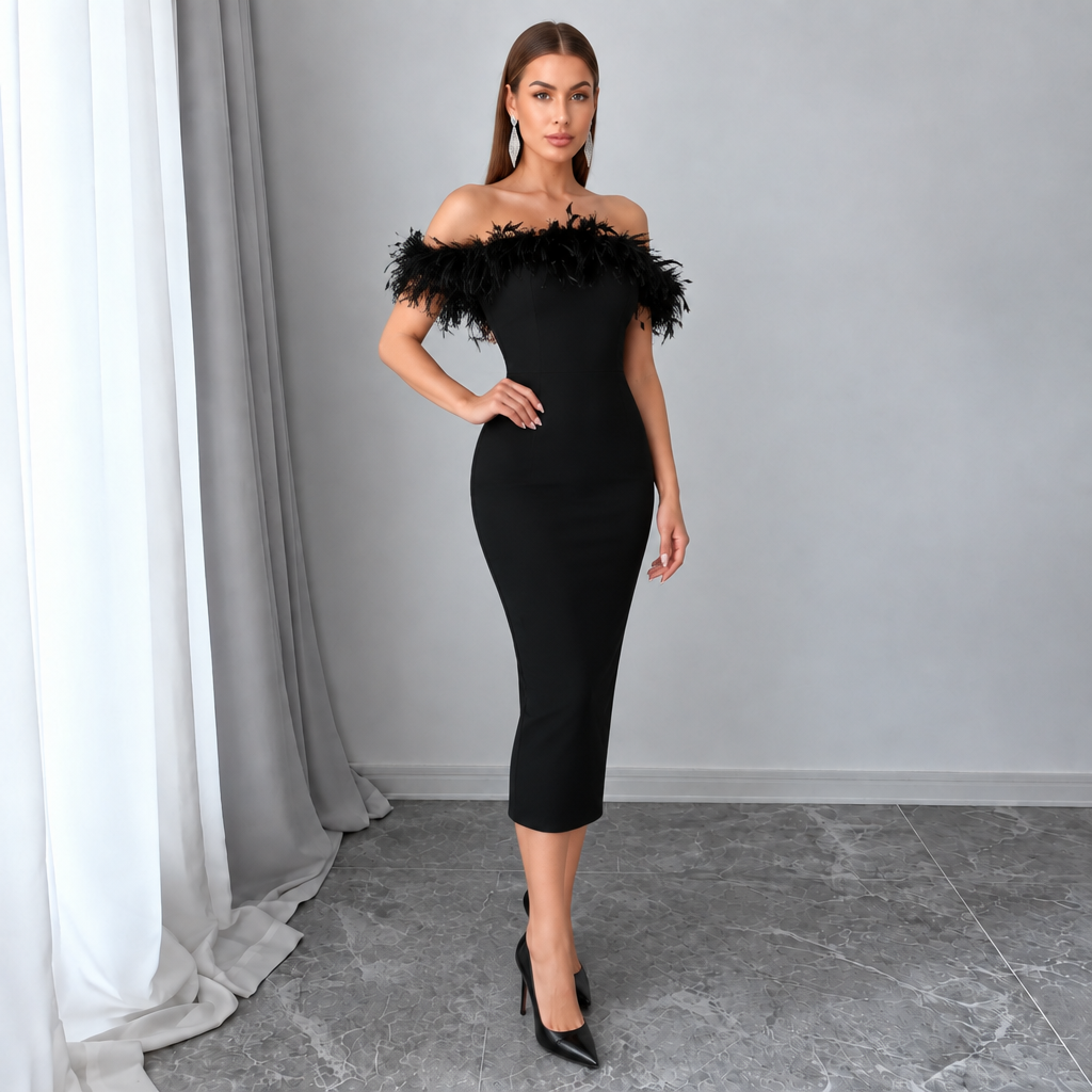 Women's Off-Shoulder Feather Dress