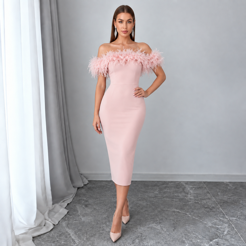 Women's Off-Shoulder Feather Dress