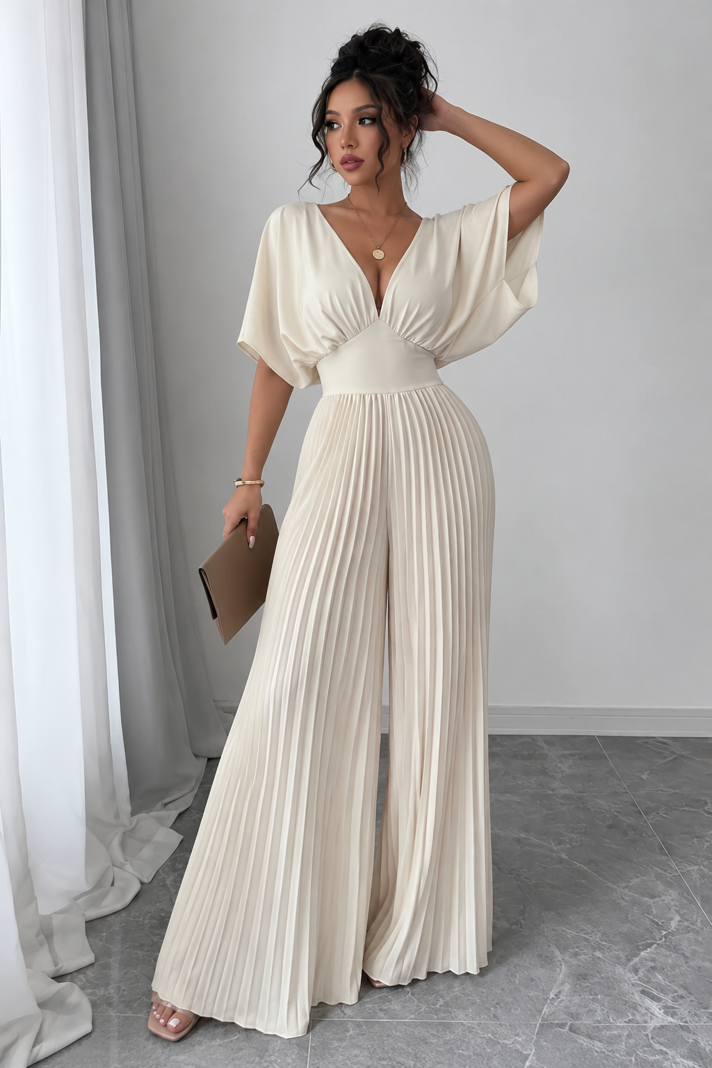 Women's Pleated Wrap-Style Maxi Dress