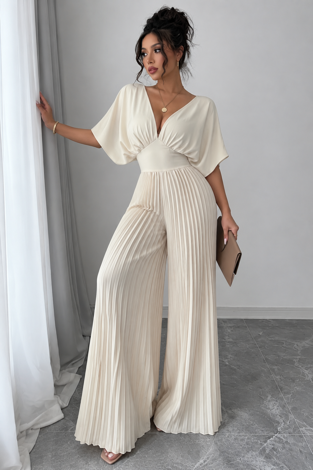 Women's Pleated Wrap-Style Maxi Dress